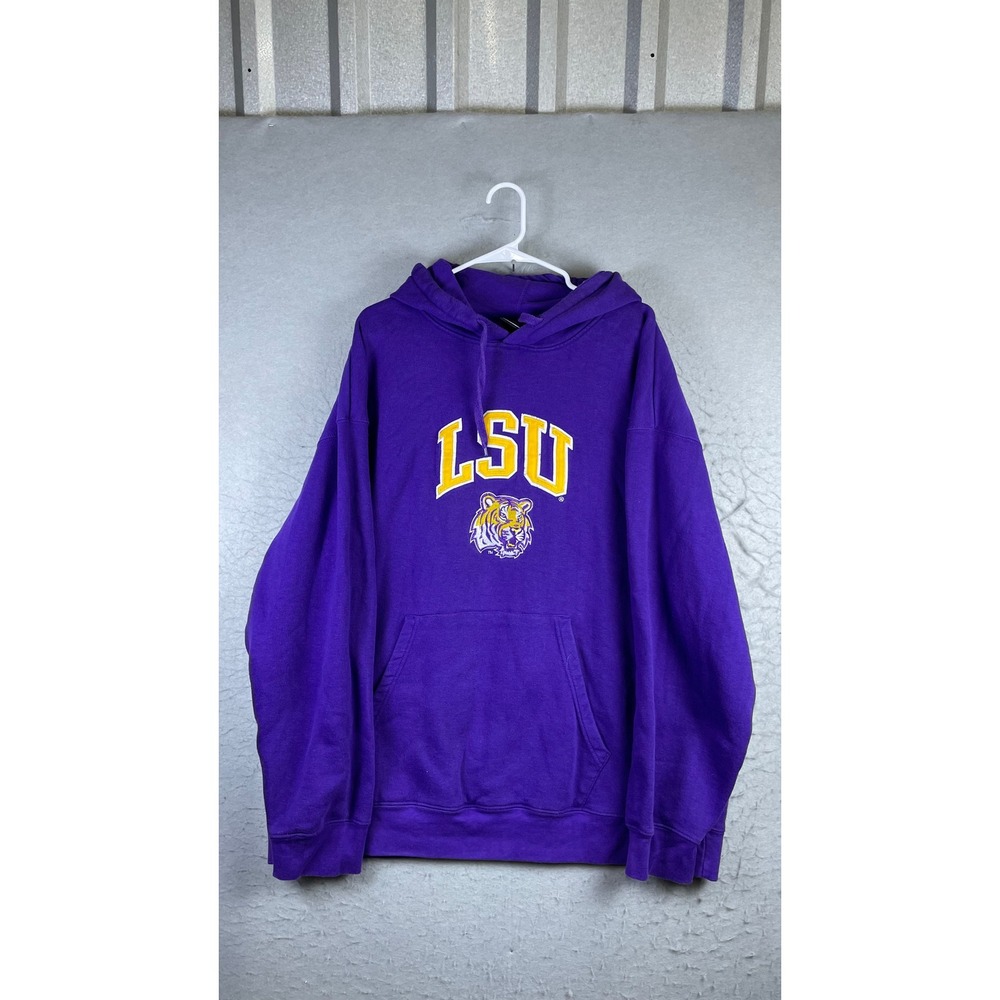 Genuine Stuff LSU Hoodie Mens XL Purple Excellent Tigers Embroidered Sweatshirt